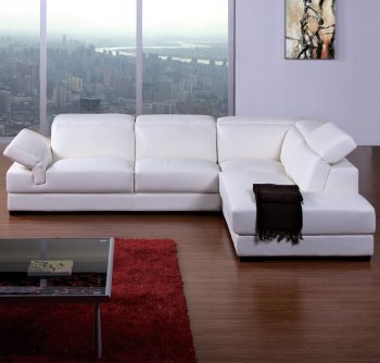 White Bonded Leather Modern Sectional Sofa w/Adjustable Headrest [THSS-BVT-B2199]