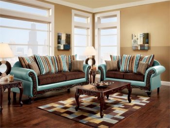 Mulligan Sofa SM7610 Teal Leatherette & Brown Fabric w/Options [FAS-SM7610-Mulligan]