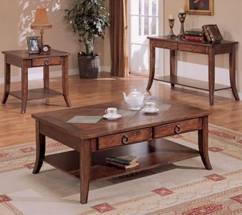 Distressed Cherry Classic Artistic Coffee Table w/Slate Inlays [CRCT-351-700258]