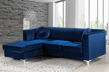 Eliana Sectional Sofa 660 in Navy Velvet Fabric by Meridian [MRSS-660 Eliana Navy]