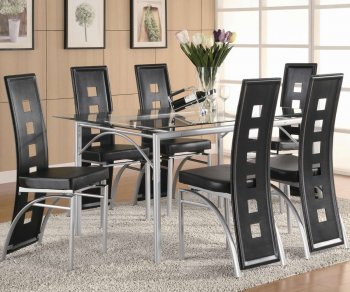 Glass Top & Metal Base Modern 7Pc Dining Set w/Black Chairs [CRDS-101681 Black Los Feliz]