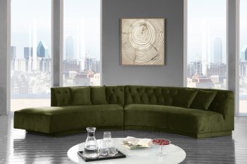 Kenzi Sectional Sofa 641 in Olive Velvet Fabric by Meridian [MRSS-641 Kenzi Olive]