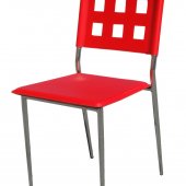 Red Vinyl Set of 4 Modern Dining Chairs w/Chrome Frame