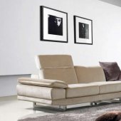 Beige Fabric Modern Sectional Sofa w/Adjustable Headrests