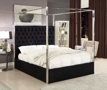 Porter Upholstered Bed in Black Velvet Fabric by Meridian [MRB-Porter Black]