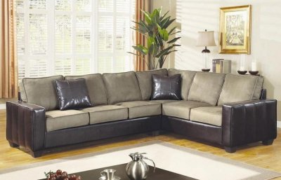 Beige Microfiber Stylish Sectional Sofa W/Dark Vinyl Base