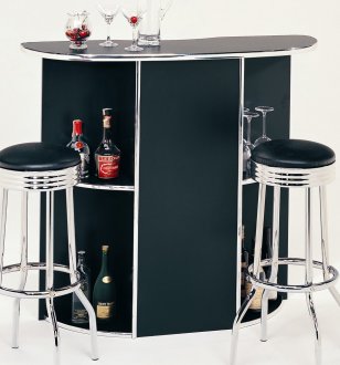 Black Modern Bar Unit w/Chrome Accents & Shelves