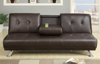 Espresso Finish Faux Leather Modern Sofa Bed w/Cup Holders [PXSB-7220]