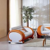 White & Orange Two-Tone Leather Modern 3PC Living Room Set