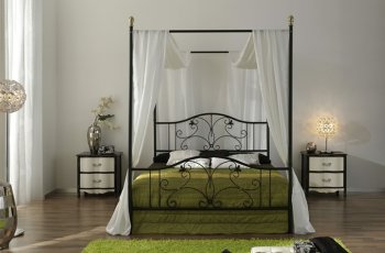 Black Finish Metal Frame Contemporary Bed With Bedposts [EFBS-264 Ana]