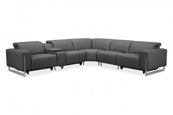 Hudson Power Motion Sectional Sofa Gray Leather - Beverly Hills [BHSS-Hudson Dark Gray]