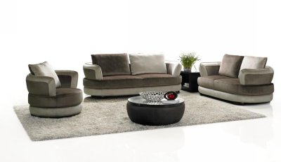 Multi-Tone Fabric Modern 3Pc Sofa Set w/Ottoman