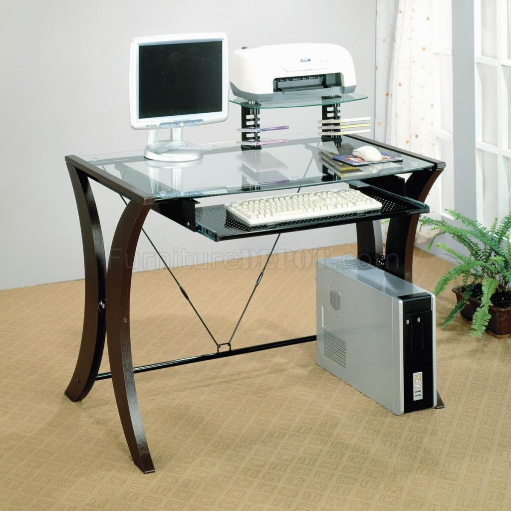 Clear Glass Top Cappuccino Legs Modern Home Office Desk