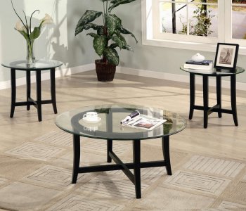 Cappuccino Finish Modern 3Pc Coffee Table Set w/Clear Glass Tops [CRCT-700105]