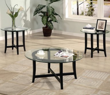 Cappuccino Finish Modern 3Pc Coffee Table Set w/Clear Glass Tops
