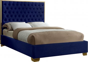 Lana Upholstered Bed in Navy Velvet Fabric - Meridian w/Options [MRB-Lana Navy]