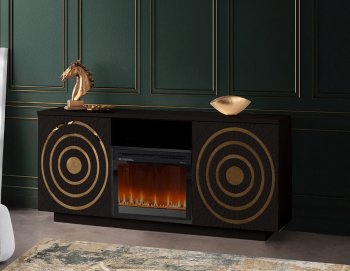 Myra Electric Fireplace Media Console in Black w/Gold Trim [SFMAFP-Myra Black]