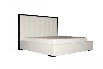 White Finish Modern Bed w/Button Tufted Leatherette Headboard [JMBS-Loft]