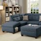 F6523 Sectional Sofa & Ottoman Set in Dark Blue Fabric by Boss