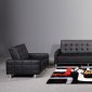 Black Tufted Leatherette Modern Living Room w/Sleeper Sofa