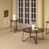 Black Metal Base & Black Glass Top Modern 3Pc Coffee Table Set