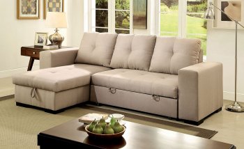 Denton Sectional Sofa CM6149IV in Ivory Fabric w/Sleeper [FASS-CM6149IV-Denton]