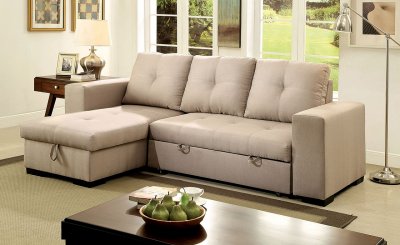 Denton Sectional Sofa CM6149IV in Ivory Fabric w/Sleeper