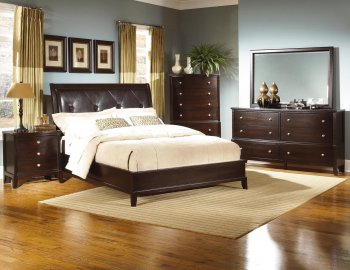 Espresso Finish Contemporary Bedroom w/Leatherette Headboard [HLBS-B376]