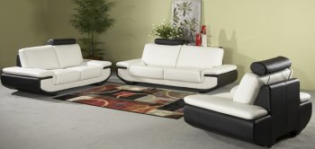 White & Black Full Leather Modern Sofa w/Optional Items [CYS-AUSTIN]