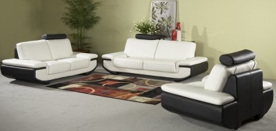 White & Black Full Leather Modern Sofa w/Optional Items