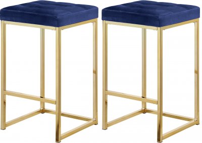 Nicola Counter Stool 906 Set of 2 Navy Velvet Fabric -Meridian