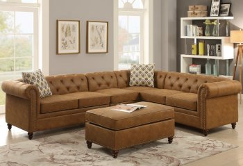 F6546 Sectional Sofa in Camel Leatherette by Boss w/Options [PXSS-F6546 Camel]