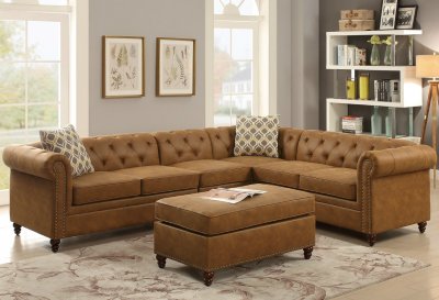 F6546 Sectional Sofa in Camel Leatherette by Boss w/Options