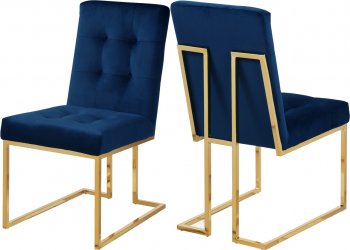 Pierre Dining Chair 714 Set of 2 Navy Velvet Fabric by Meridian [MRDC-714 Pierre Navy]