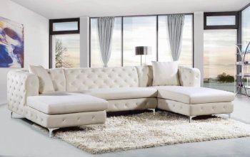 Gail Sectional Sofa 664 in Cream Velvet Fabric by Meridian [MRSS-664 Gail Cream]