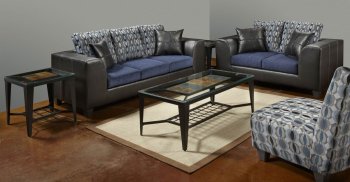 Multi-Tone Fabric and Vinyl Modern Sofa & Loveseat Set w/Options [PNS-U410]