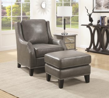 902408 Accent Chair w/Ottoman in Grey Bonded Leather by Coaster [CRCC-902408]