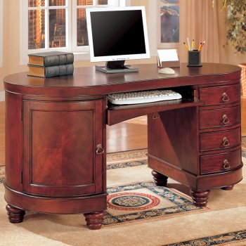 Deep Brown Cherry Finish Kidney Shaped Classic Home Office Desk [CROD-800571]