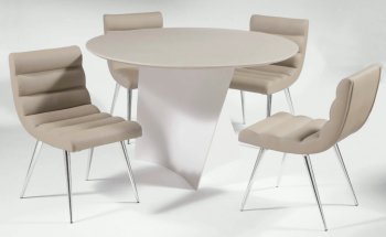 Round Solid Surface 5Pc Modern Dining Set w/Beige Chairs [CYDS-PRISCILLA]