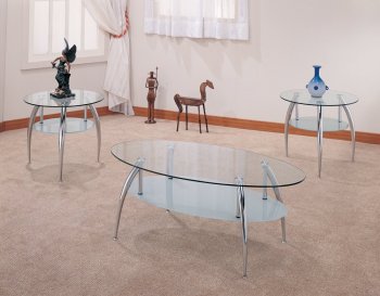 Occasional 3PC Set w/Glass Top and Chromed Legs Tables [CRCT-7635]