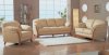 Beige Leather Elegant Living Room Set with Wooden Accents