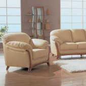 Beige Leather Elegant Living Room Set with Wooden Accents