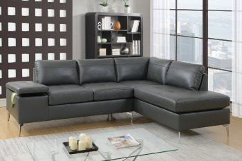 F6520 Sectional Sofa in Grey Breathable Leatherette by Poundex [PXSS-F6520 Grey]