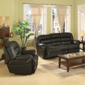 Black Bonded Full Leather Modern Reclining Sofa w/Optional Items