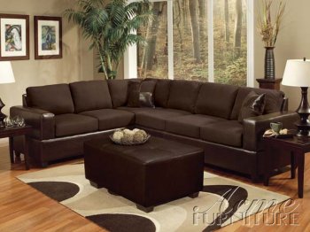 Chocolate Fabric & Espresso Vinyl Modern Sectional Sofa [AMSS-00107-Madrid]