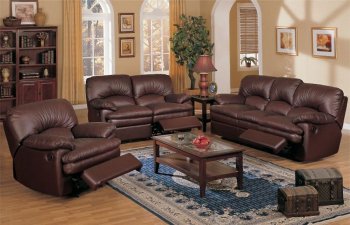 Brown Top Grain Leather Match Recliner Sofa, Loveseat & Chair [PXS-F7761]