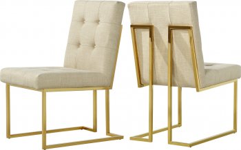 Victoria Dining Chair 715 Set of 2 Beige Linen Fabric - Meridian [MRDC-715 Victoria Beige]