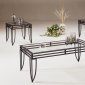 Black Metal Base 3PC Coffee Table Set w/Clear Glass Tops