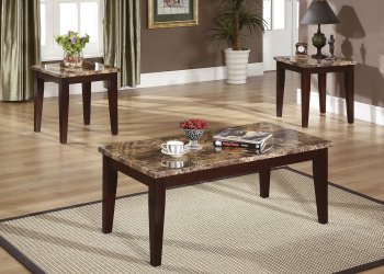 Mocha Finish Contemporary 3PC Table Set w/Marble-like Top [HLCT-T566]