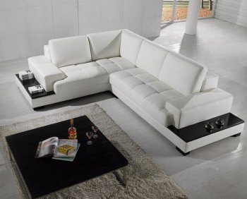 White Leather Modern Sectional Sofa w/Storage Shelves [VGSS-T71]